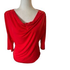 Ellen Tracy size medium red drape neck 3/4 sleeve blouse